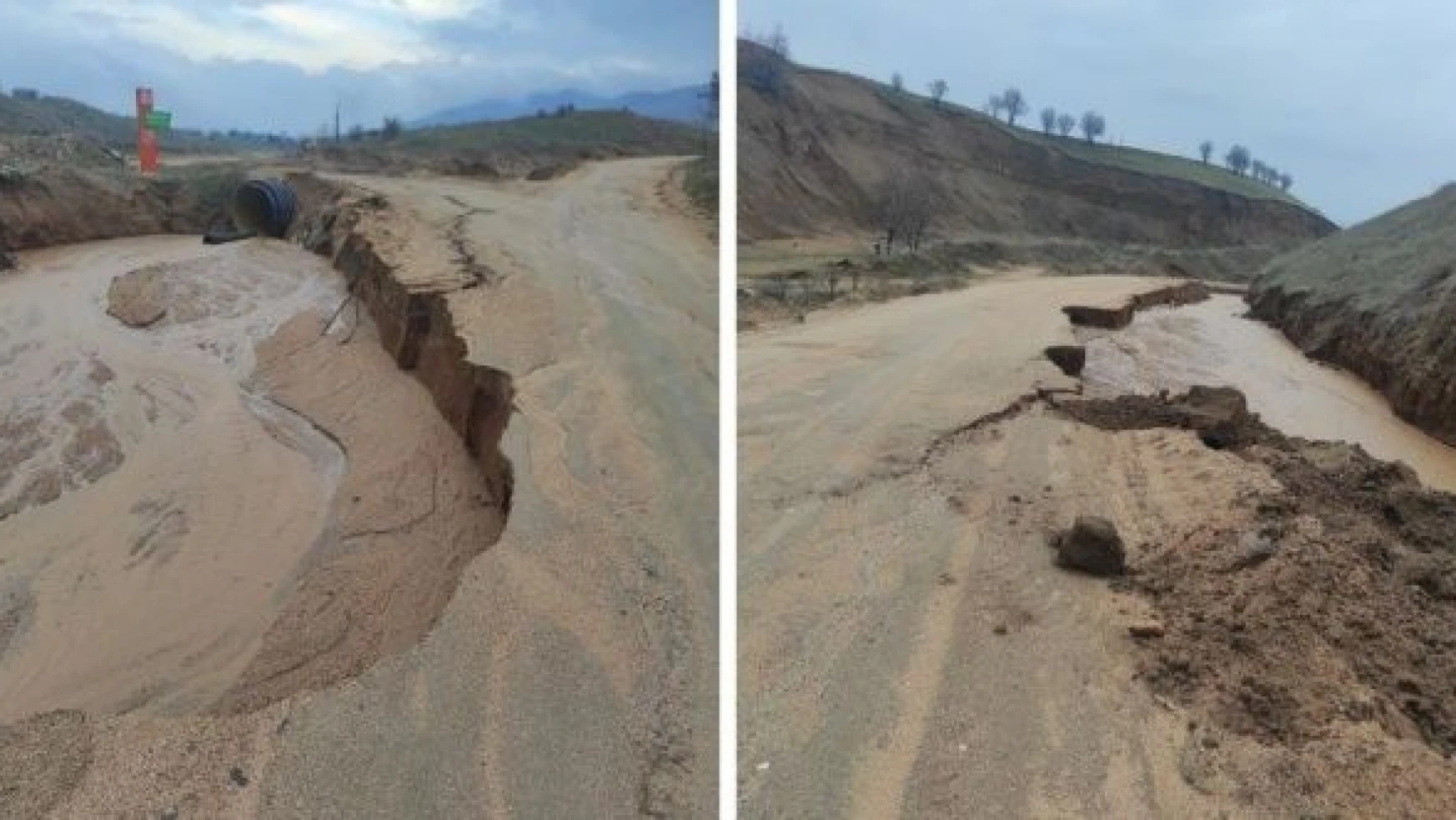 Elazığ'da aşırı yağıştan yollar çöktü!