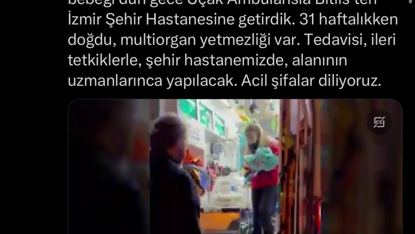 Çoklu organ yetmezliği olan bebek, uçak ambulansla İzmir'e sevk edildi