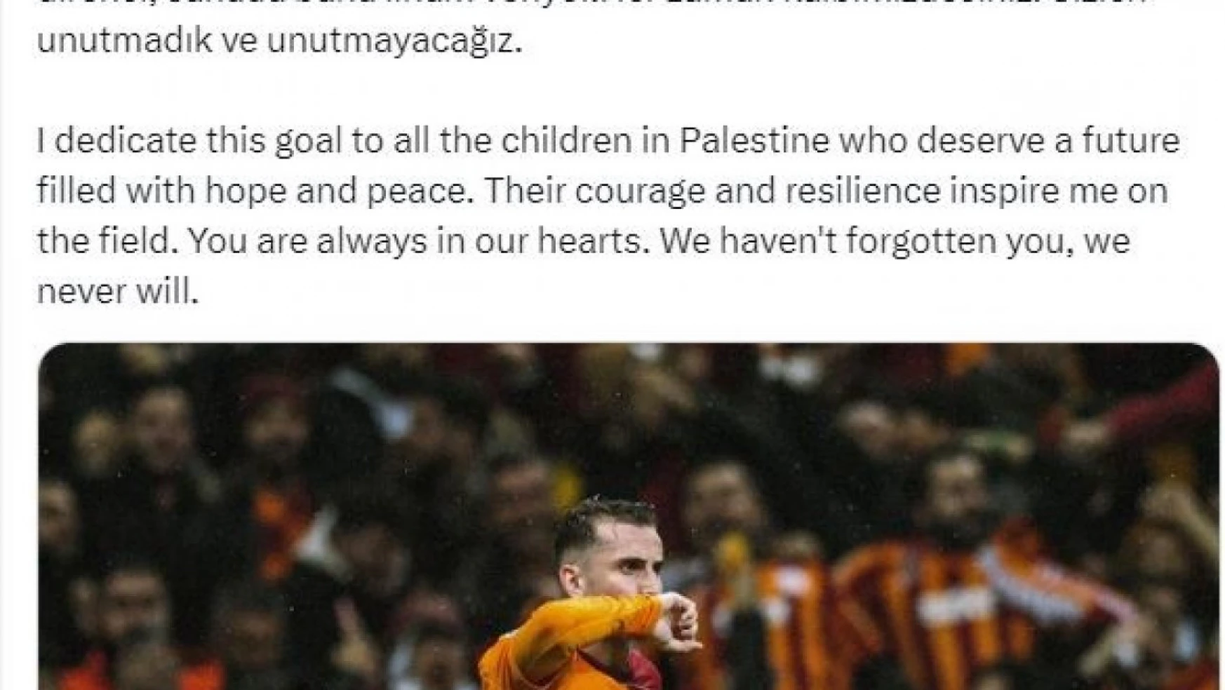 Kerem Aktürkoğlu, attığı golü Filistinli çocuklara armağan etti