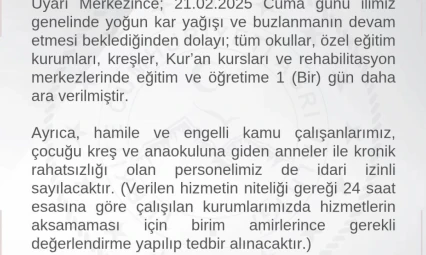 Ağrı'da eğitime 1 gün daha ara verildi