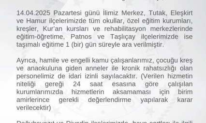 Ağrı'da eğitime ara