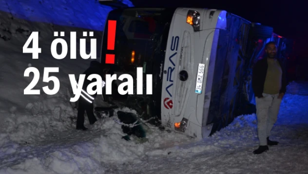 (GÜNCELLEME) Kars'ta yolcu otobüsü devrildi: 25 yaralı, 4 ölü