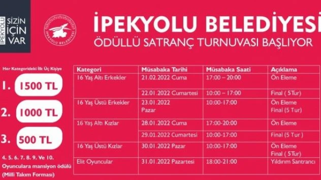 İpekyolu'nda ödüllü satranç turnuvası başlıyor