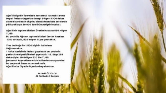 Ağrı'ya Tarıma Dayalı OSB geliyor!