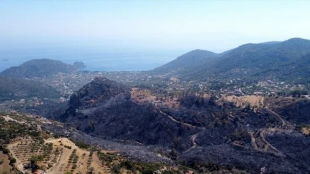Datça'da yanan orman alanı havadan görüntülendi