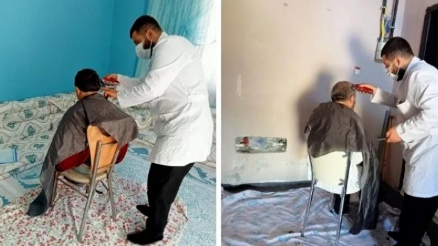 Van'da hasta ve yaşlılara evde berber hizmeti veriliyor!