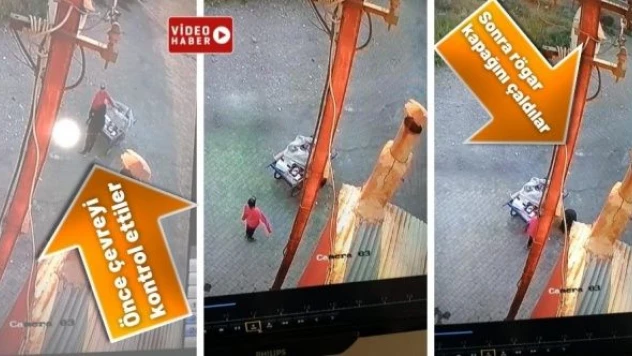 Hırsızlar güpegündüz rögar kapağını çaldı… Görüntüler güvenlik kamerasında…