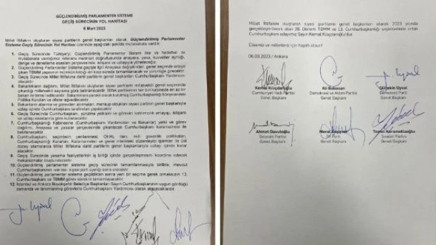 İşte Millet İttifakının 12 maddelik mutabakat metni...