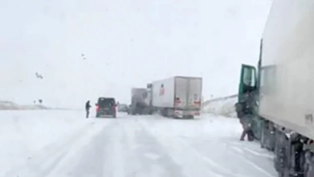 Ardahan-Çıldır Karayolu'nda kar ve tipi nedeniyle tırlar mahsur kaldı