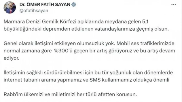 Bakan Yardımcısı Sayan: '(Deprem sonrası) İletişimi etkileyen olumsuzluk yok'