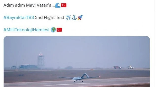 Bayraktar TB3 SİHA 2. uçuş testini tamamladı