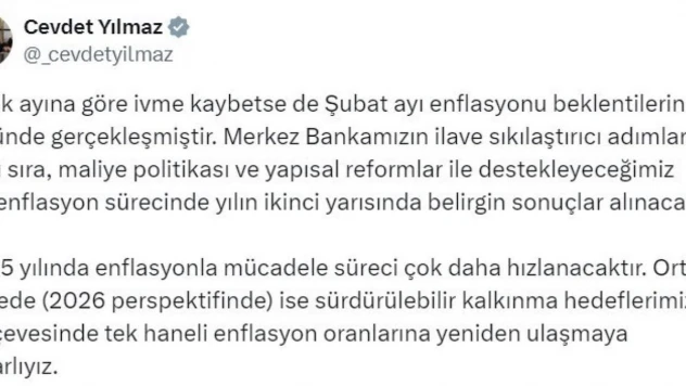 Cumhurbaşkanı Yardımcısı Yılmaz: 'Destekleyeceğimiz dezenflasyon sürecinde yılın ikinci yarısında belirgin sonuçlar alınacaktır'