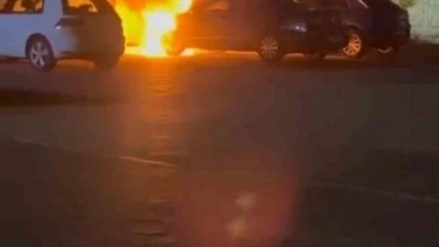 Diyarbakır'da park halindeki lüks otomobil alevlere teslim oldu