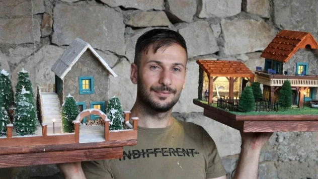 Doğada topladığı malzemelerden maket yapıyor, siparişlere yetişemiyor