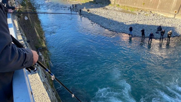 Fırtına nedeniyle balık kafesi yırtıldı, dereye doluşan somonları gören oltasını alıp dereye koştu