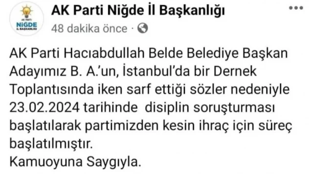 Jandarma komutanına küfür eden AK Partili aday için ihraç süreci başladı