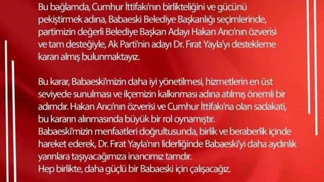 MHP Babaeski'de adayını geri çekti, AK Parti'yi destekleyecek