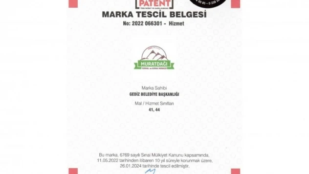 Murat Dağı Termal Kayak Merkezi marka tescil belgesi alındı