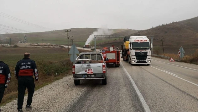 Oksijen tüpü yüklü kamyonda panik anları