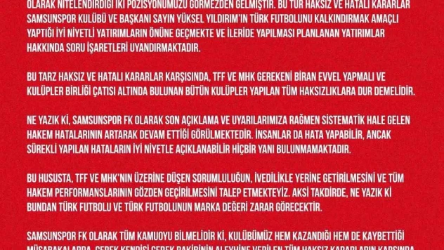 Samsunspor'dan hakem tepkisi