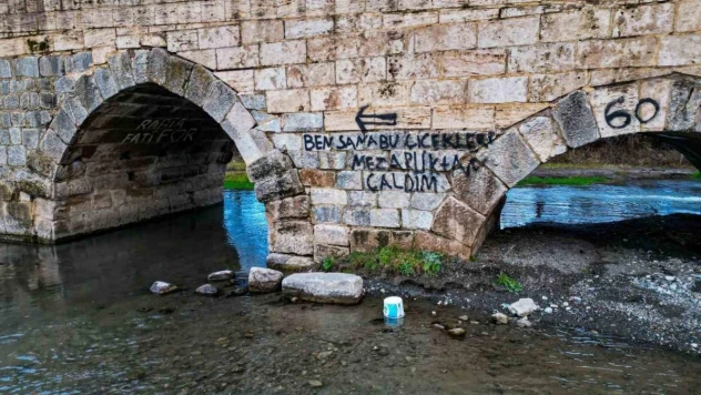 Tokat'ta 2 bin yıllık tarihi köprüye sprey boyalı saygısızlık