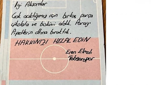 Trabzonsporlu oyuncular büfeden aldıkları çikolata ve bisküvilerin parasını not yazarak bıraktılar