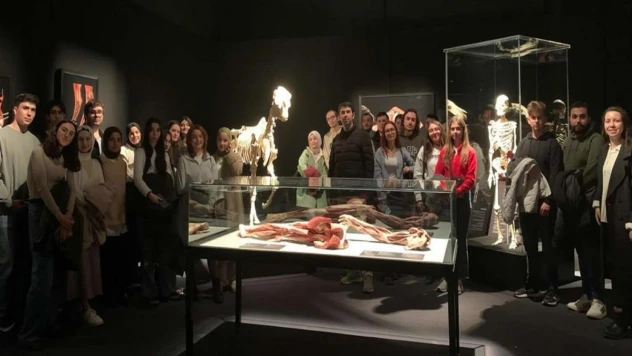 Üniversiteli gençler hayvanların anatomi sergisini gezdi