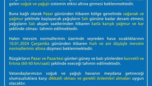 Uşak Valiliği soğuk ve yağışlı hava için uyardı