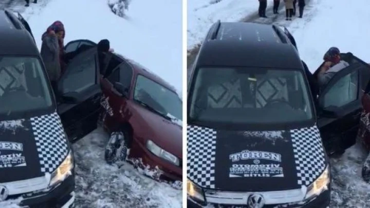 5 metre karda hasta kurtarma çalışması