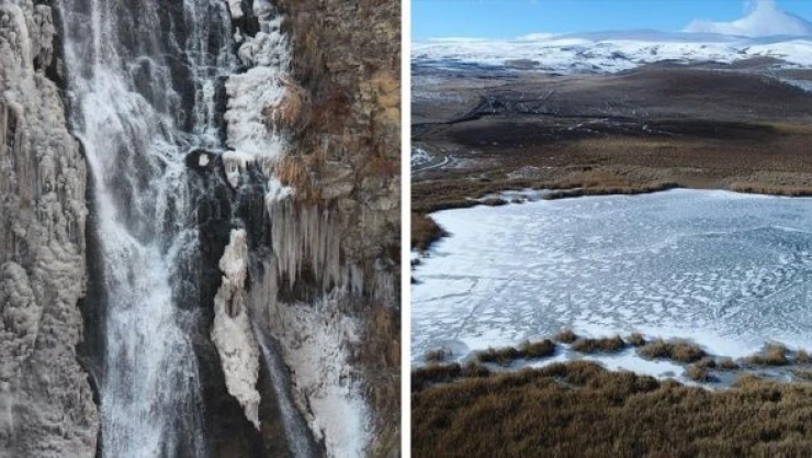 Lavaş Gölü ile Susuz Şelalesi dondu