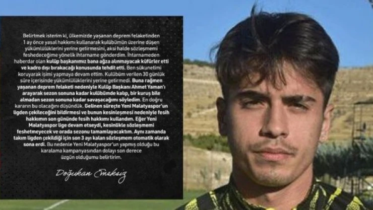 Doğukan Emeksiz'den Yeni Malatyaspor yönetimine yanıt gecikmedi