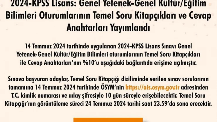 2024 KPSS soru ve cevap anahtarı yayımlandı