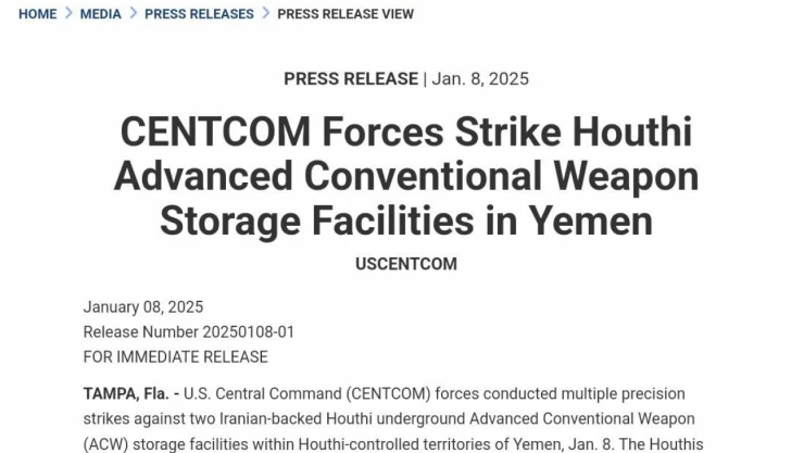 ABD ordusu: 'Yemen'de Husilere ait yeraltı silah depolarını vurduk'