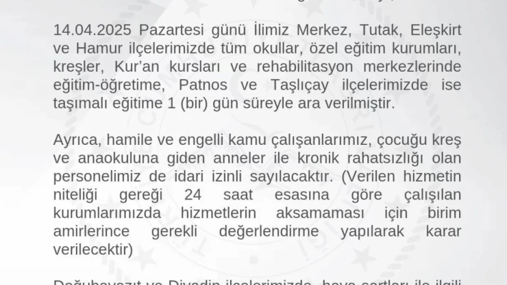 Ağrı'da eğitime ara