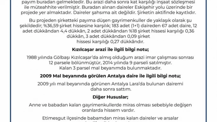Ankara Büyükşehir Belediye Başkan Adayı Altınok mal varlığını açıkladı