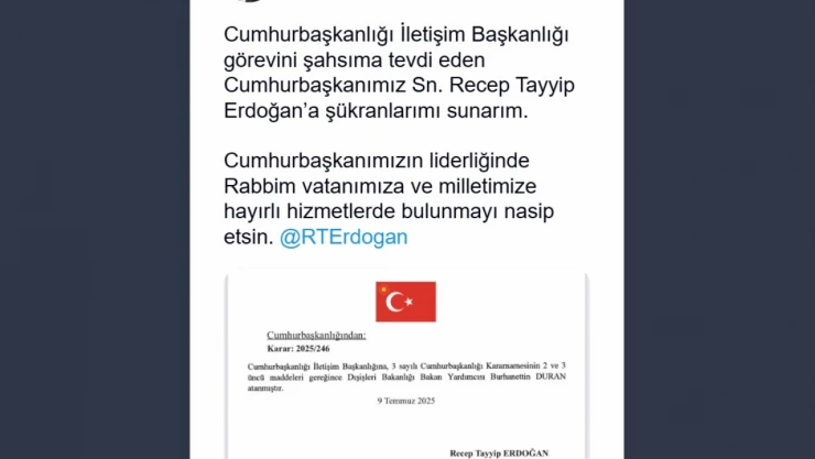 Burhanettin Duran, Cumhurbaşkanlığı İletişim Başkanlığına atandı