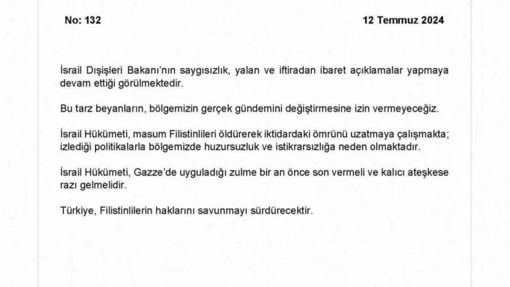 Dışişleri Bakanlığı'ndan İsrail Dışişleri Bakanına tepki