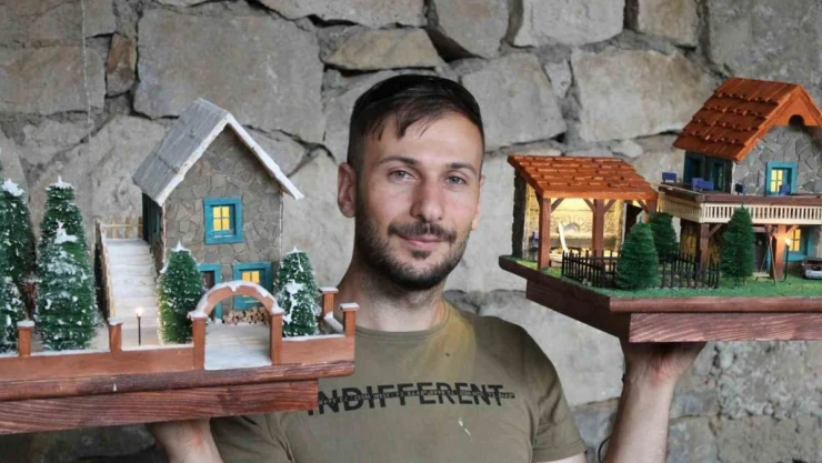 Doğada topladığı malzemelerden maket yapıyor, siparişlere yetişemiyor