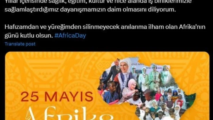 Emine Erdoğan'dan 'Afrika Günü' paylaşımı