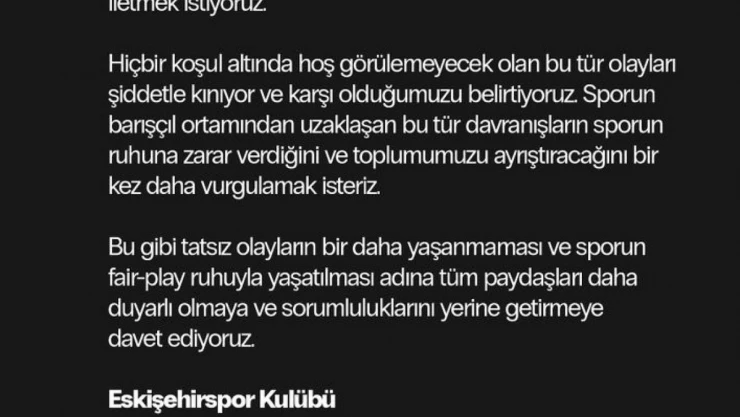 Eskişehirspor'dan hakem Halil Umut Meler'e yapılan saldırıya kınama mesajı