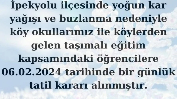 İpekyolu ilçesinde taşımalı eğitime 1 gün ara