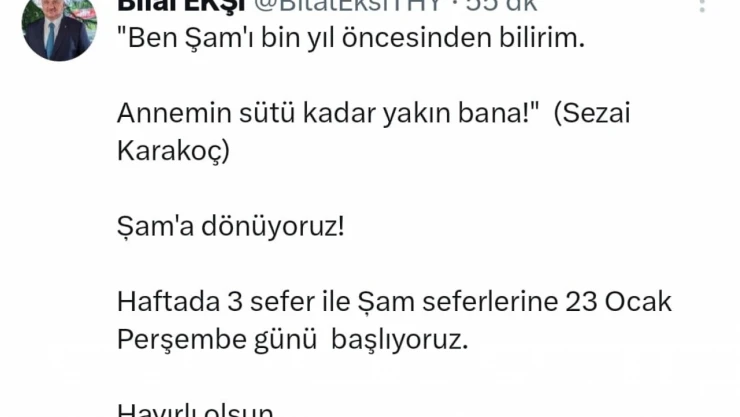 THY Şam seferleri başlıyor
