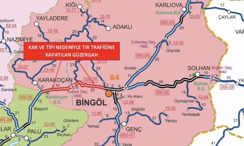 Bingöl-Elazığ yolu tır trafiğine kapatıldı